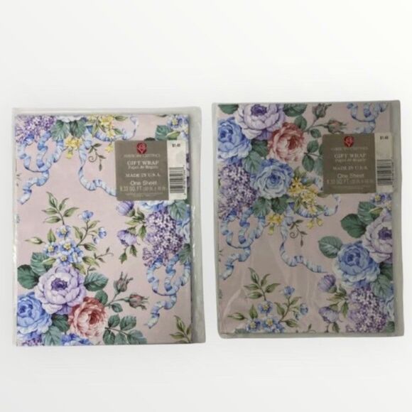 2 Packs Vintage American Greetings Gift Wrap Pink Floral Wedding Shower Birthday - Picture 1 of 6